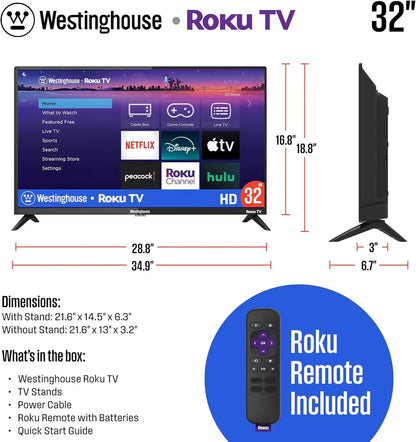 Roku TV - 32 Inch Smart TV, 720P LED HD TV with Wi-Fi Connectivity and Mobile App, Flat Screen TV Compatible with Apple Home Kit