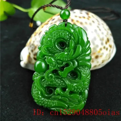 Green Natural Hetian Jade Stone Dragon Pendant Jasper Necklace Carved Chinese Jadeite Jewelry Charm Amulet Gifts for Women Men