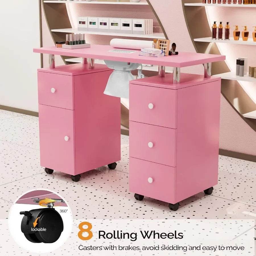 Collector, Nail Makeup Beauty Salon Storage Acetone Resistant w/Lockable Wheels,Wrist Cushion,4 Drawers&Cabinet - MarvelouStoree