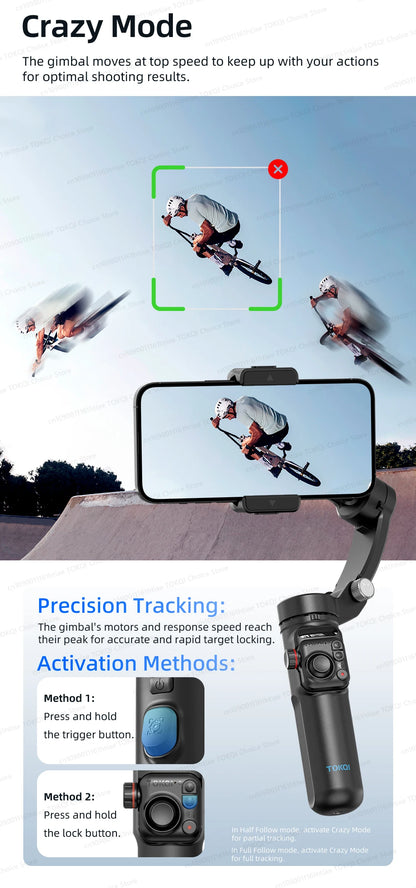 Handheld Gimbal Stabilizer Selfie Tripod with Wireless Remote for Smartphone 3-Axis Anti Shake Gimbal Foldable for iPhone Xiaomi