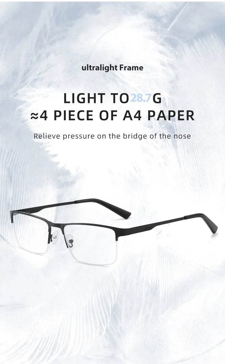 Men Square Metal Large Half Frame Reading Spring Leg Elderly Presbyopia Glasses Blue Light Blocking Eye Protection Eyeglasses - MarvelouStoree