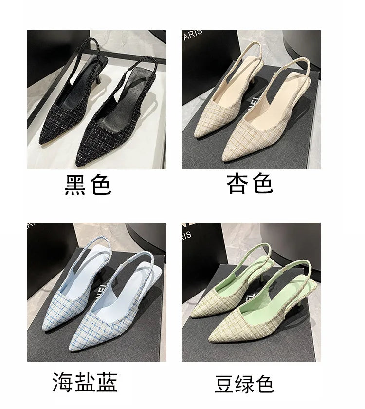 Sea Salt Blue Pointed High Heel Sandals for Women Back Hollow Half Headed Single Shoes Fashion Versatile Casual Shoes