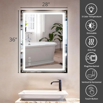 Bathroom Mirror with Lights 36x28 Inch Anti-Fog Shatter-Proof Wall-Mounted with Frontlet & Backlit Fixture Home Freight free