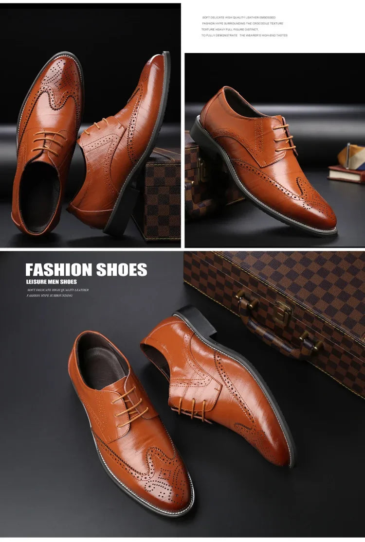 Fashion Black Brown Dress Shoes Mens Business Shoes PU Leather Oxford Social Luxury Shoes Boys Prom Casual Footwear Pointed Toe