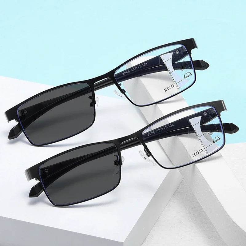 Progressive Multifocal Photochromic Reading Glasses Anti-blue Light Far Sight Glasses Men Half Frame Business Presbyopia Glasses - MarvelouStoree