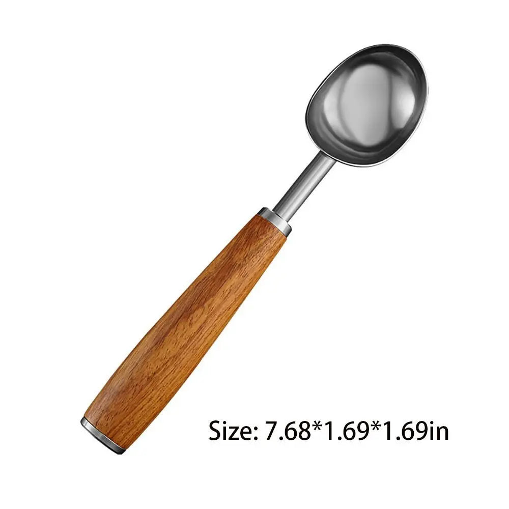 Stainless Steel Dessert Spoon Wooden Handle High Quality Material Digging Ladle Easy To Clean Kitchen Tools Ice Cream Spoon