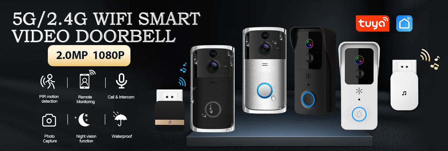 1080P WIFI Video Doorbell Tuya Smart Home Door Bell Wireless Security Camera Doorbell SmartLife APP PIR Motion Detection