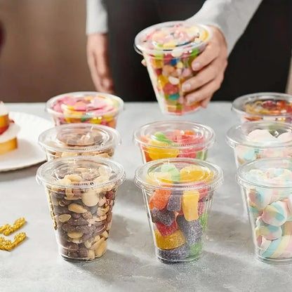 50PCS Transparent Milk Tea Cups with Lids Disposable Plastic Cups Fruit Juice Coffee Sand Ice Cream Beverage Containers