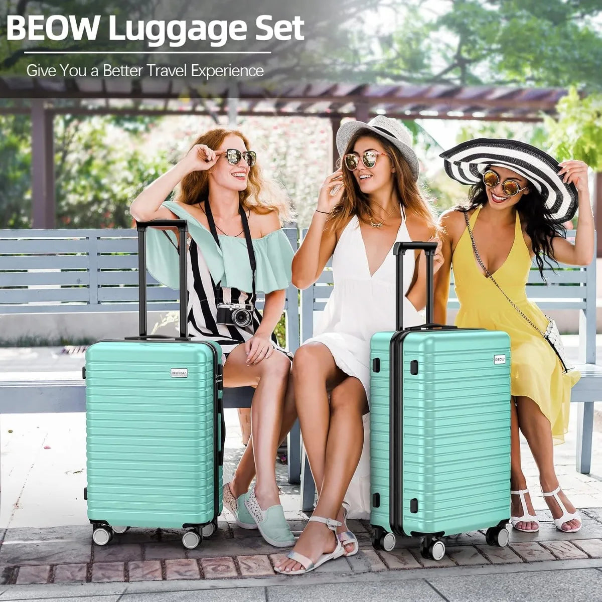 BEOW Luggage Sets 4 Piece, Expandable Luggage Sets with Spinner Wheels, TSA Lock Suitcases with Carry on Luggage Olive Green