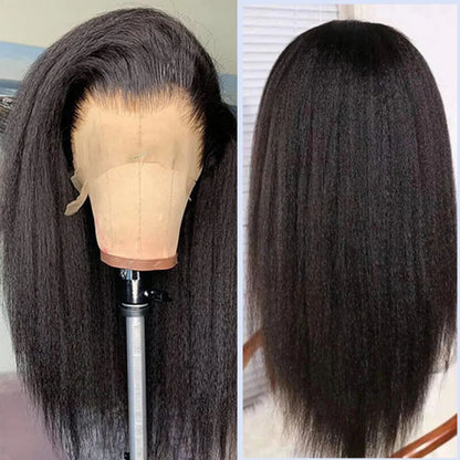 13x4 Transparent Kinky Straight Lace Front Wigs Yaki Straight Human Hair Wigs Bleached Frontal Wigs For Black Women Pre Plucked