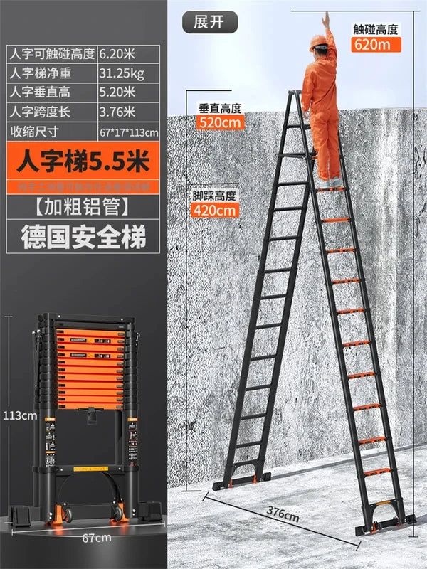 Multifunction Folding Ladder Aluminum Alloy Telescopic Ladder Thickened Herringbone Ladder Portable Lift Engineering Stairs