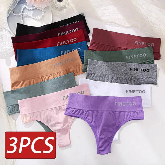 3PCS/Set Women's Panties Cotton Underwear FINETOO Large Size Sexy Thong Women Seamless Panties High Waist Girls Thongs M-2XL - MarvelouStore