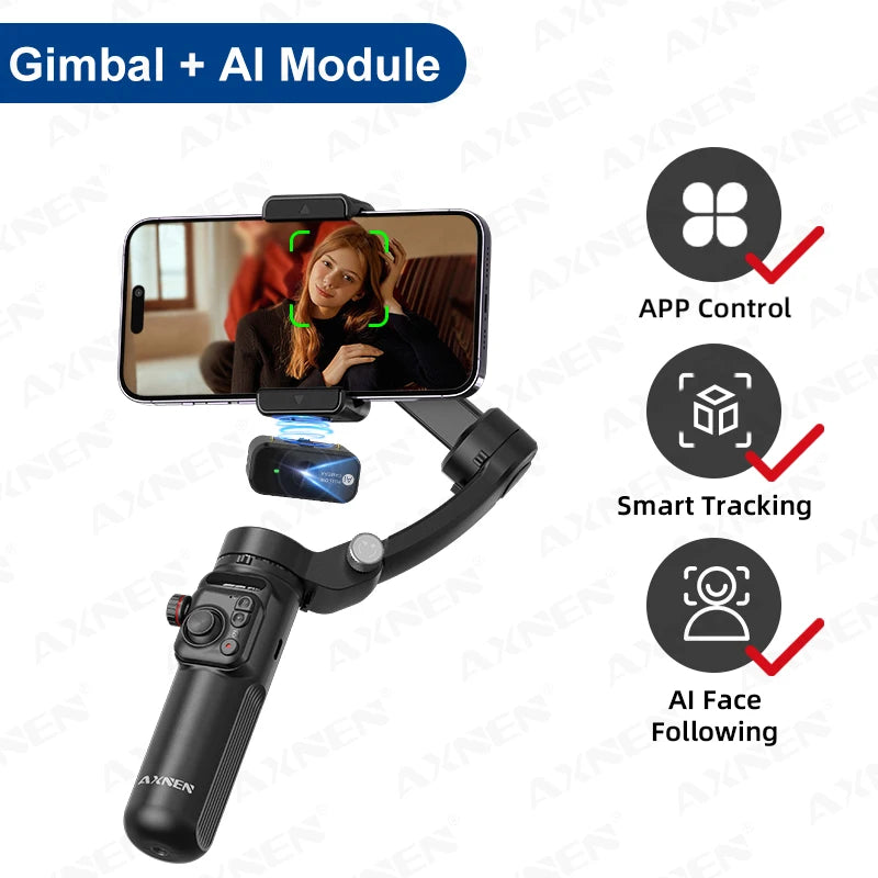 Handheld Stabilizer 3 Axis Gimbal for Cellphone Outdoor Video Shot for iPhone 16 15 PRO MAX Samsung Android, Optional AI Module