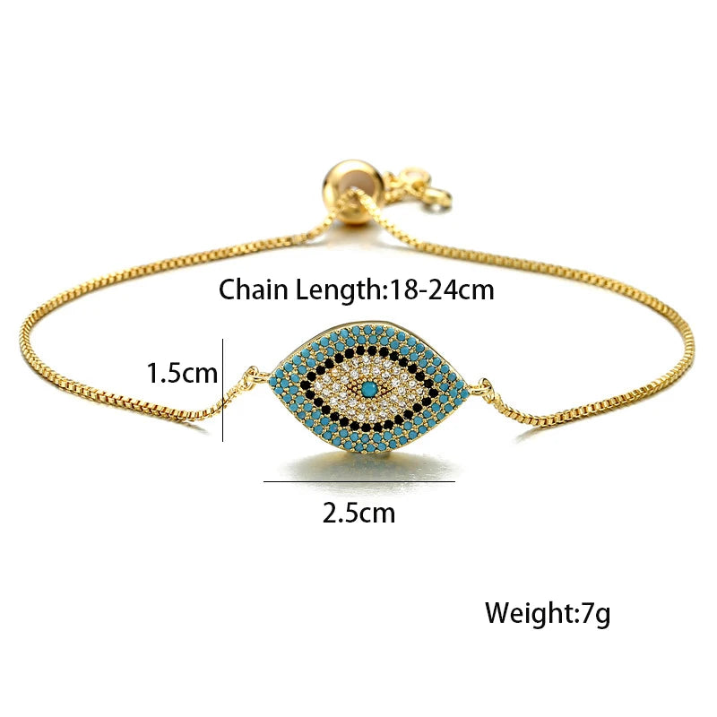 Mafisar 2024 Trendy Turkish Gold Color Evil Eye Bracelet Adjustable AAA CZ Pave Setting Female Luckry Party Jewelry Gift