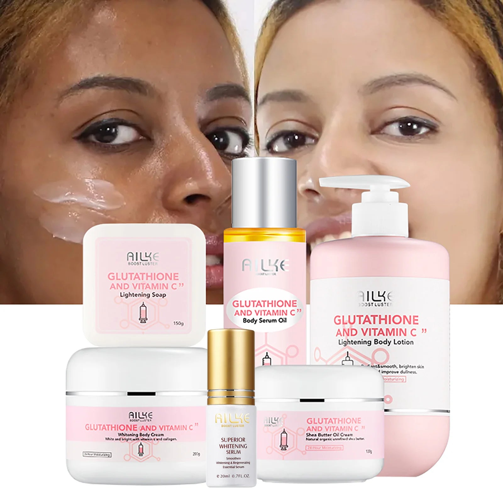 AILKE Whitening Remove Black Spots Facial Skin Care Lotion Moisturizing Cream Body Glutathion Vitamin C Black Skin Face New Set