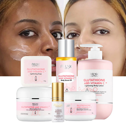 AILKE Whitening Remove Black Spots Facial Skin Care Lotion Moisturizing Cream Body Glutathion Vitamin C Black Skin Face New Set