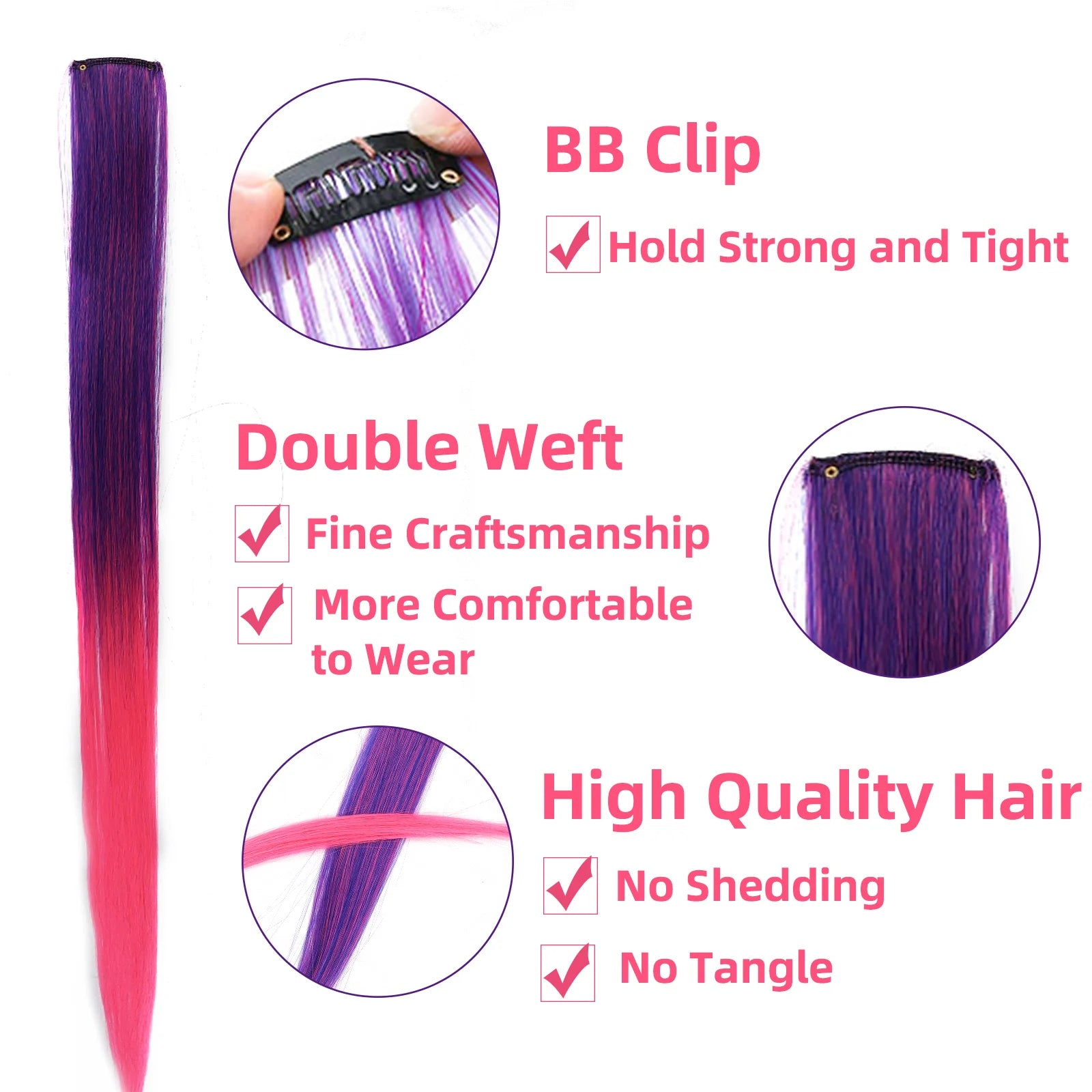 Lupu Synthetic Rainbow Highlighted Hair Girl One Chip In Hair Extension Hairpin Long Straight Hair Clip For Hair False Hair