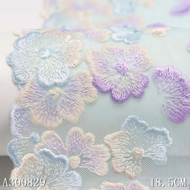 1 Yard 18cm wide Pink Blue Soft Mesh Embroidery Lace Trimmings Dress Accessories Lace Fabric Sewing Crafts Doll Material