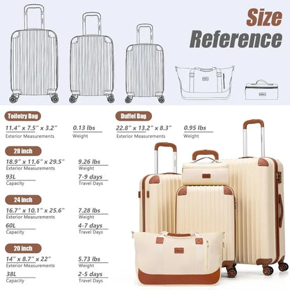 5 Piece Luggage Sets with Wheels, Suitcase Set ABS Hard Case Luggage with TSA Lock Spinner Wheels Durable Travel Luggage