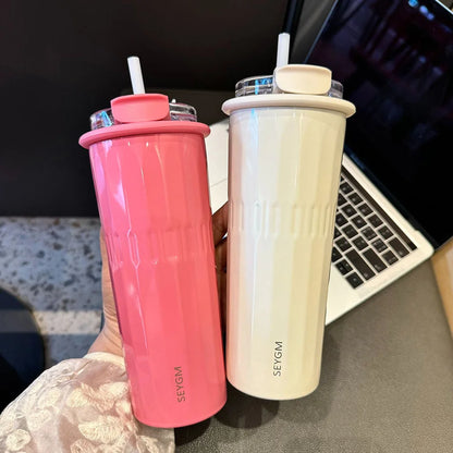 SEYGM 500ML 304 Stainless Steel Tumbler Thermos With Straw Double Drink Insulation Cold Hot Coffee Cup Car Juice Tea Water Cup