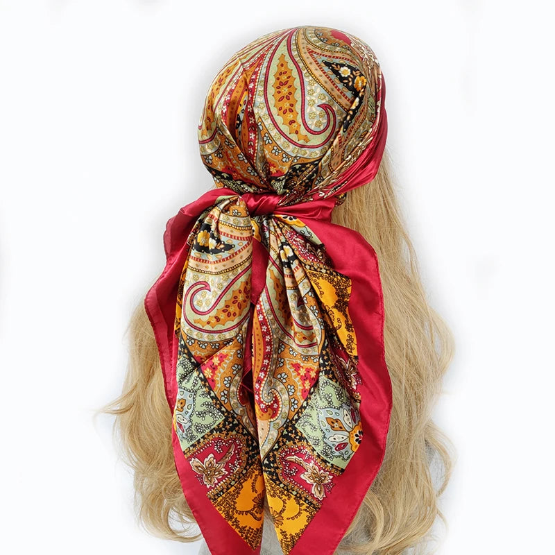 new 90*90cm fashion Silk Scarf Scarftop Headwraps Women Vintage Four Seasons Hair Scarve Hijab Foulard Bandana Femme Headscarf