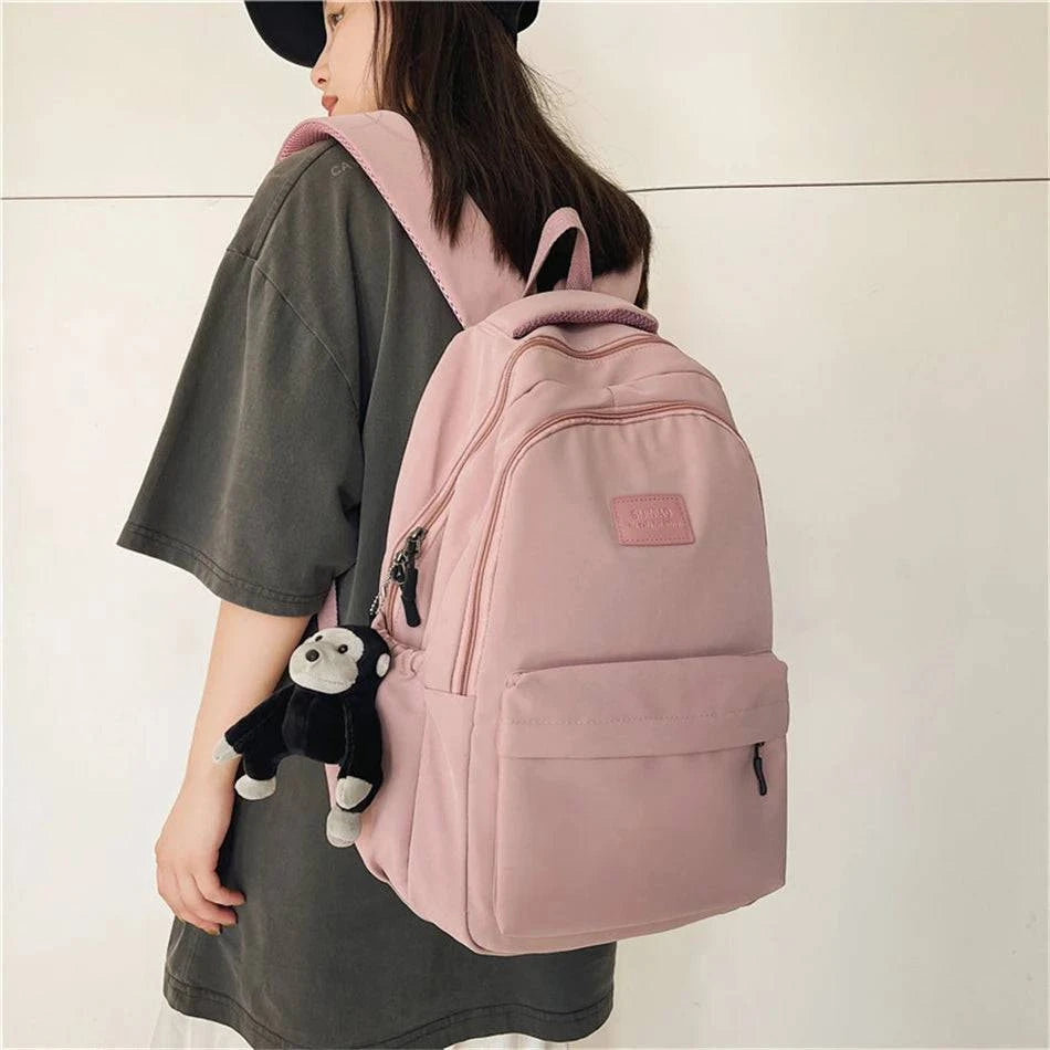 2024 New Solid Color Fashion Lady High Capacity Waterproof College Backpack Trendy Girls Laptop School Bags Girl Travel Book Bag