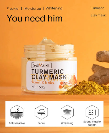 Turmeric Mud Mask Facial Purification Deep Cleansing Brightening Oil Control Beauty Anti-Acne Skincare Facial Mud Mask