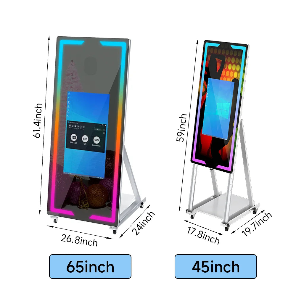 40 65in Touch Screen Magic Mirror Photo Booth Machine With mini PCPortable Selfie Mirror Photo Booth Kiosk For Parties Events