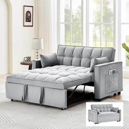 Convertible Sofa Bed, 3-in-1 Multi-Functional Velvet Sleeper Pull-Out Couch, 55'' Loveseat Bed Chaise Lounge with Adjustable - MarvelouStoree