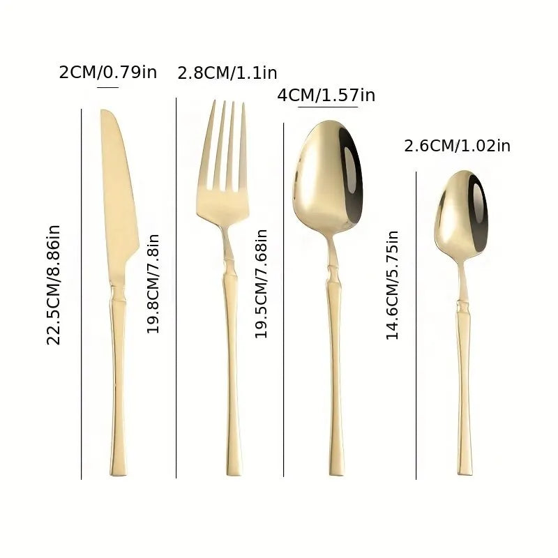 4pcs Cutlery Set Gold Dinnerware Stainless Steel Silverware Knife Fork Spoon Tableware Flatware Set Kitchen Accessories