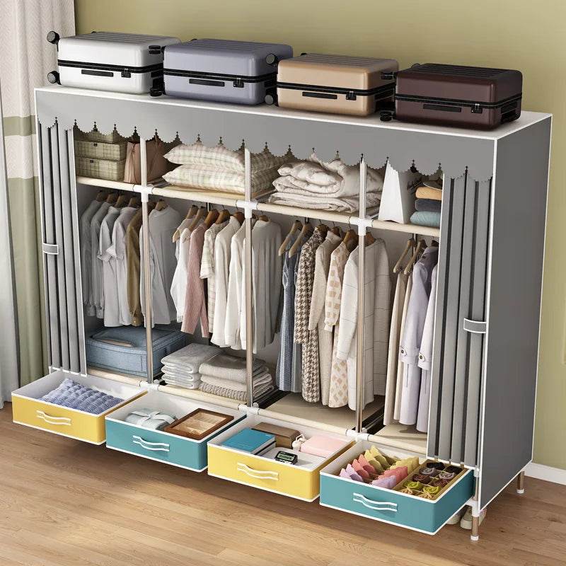 Simple wardrobe, sturdy and durable fabric cabinet, home bedroom assembly, rental room storage cabinet, wardrobe rack - MarvelouStoree