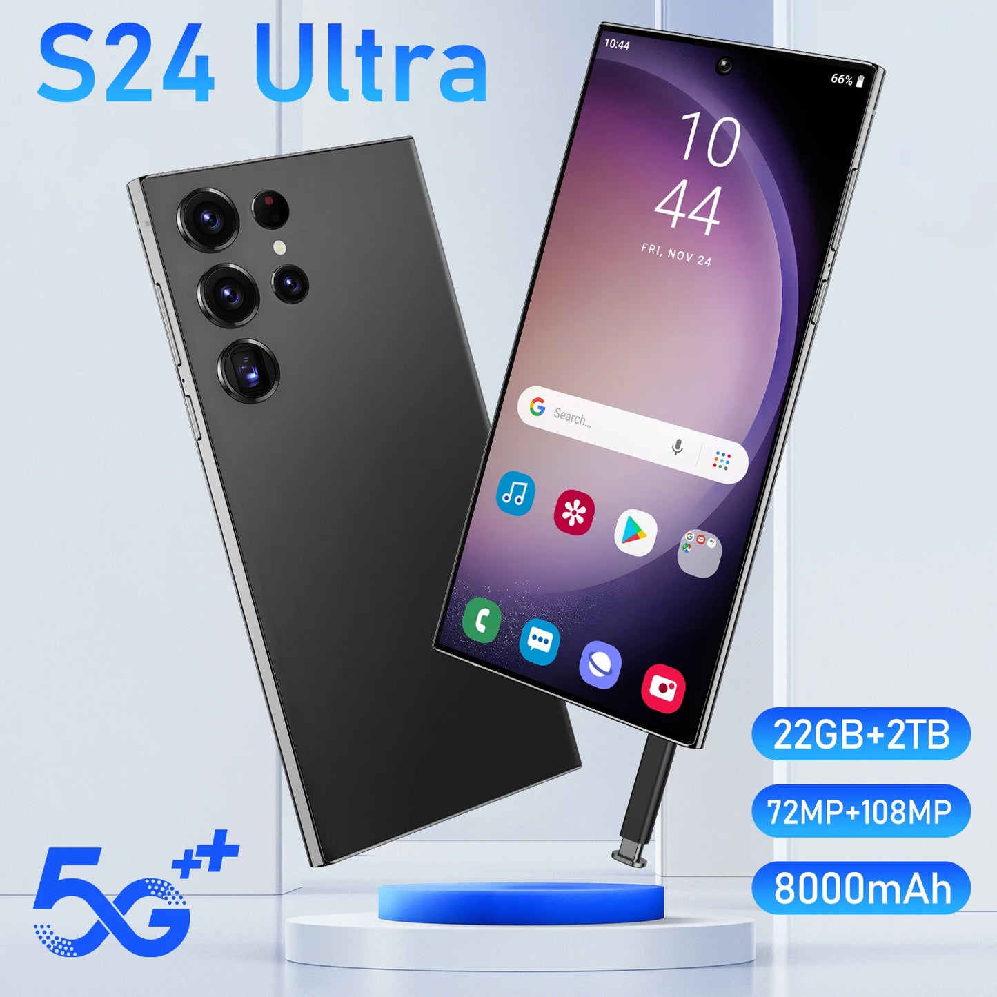 S24 Ultra Smartphone 5G Original 7.3 Inch HD Screen Dual Sim 8000mAh Battery 108MP Camera Android Global Version CellPhones Case