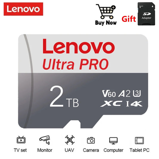 Lenovo 2TB 1TB Micro TF/SD Card Class 10 V60 A2 SD Card 256GB Memory Card 128GB 512GB TF Card For Phone/Camera/tablet/Drone