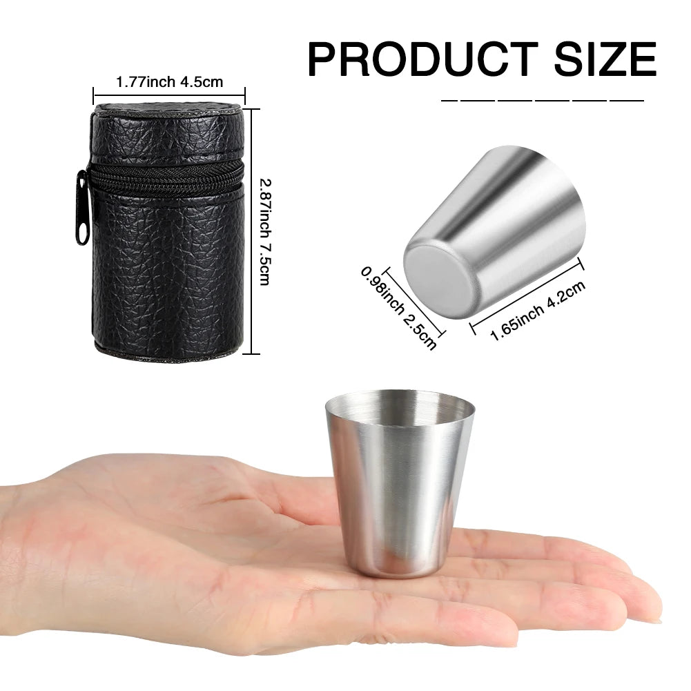 4/6pcs 30ml Mini Stainless Steel Cups Set Outdoor Practical Travel Shot Glasses For Whisky Wine With Case Portable Drinkware