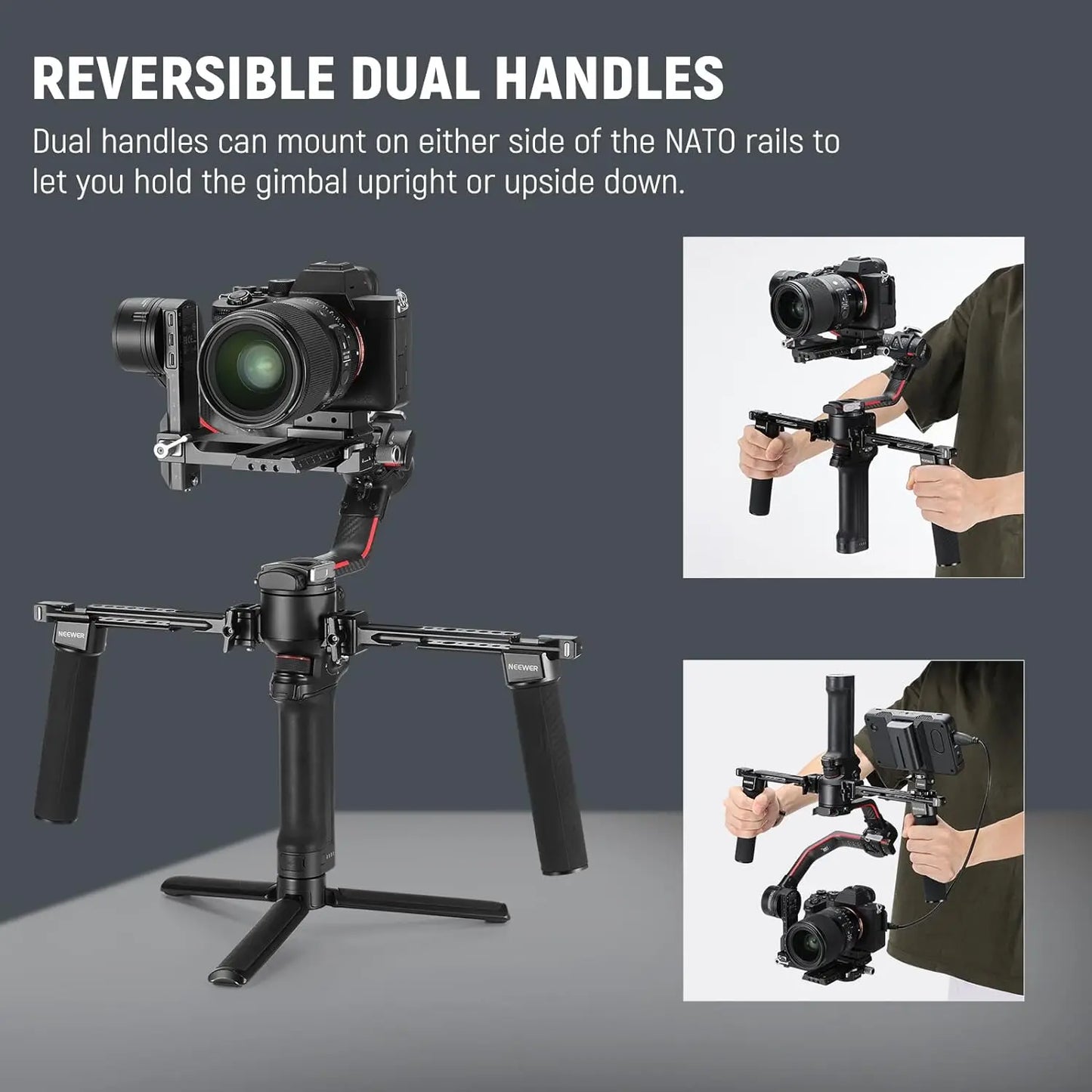 NEEWER Dual Handgrip For DJI RS4 RS4 Pro RS3 RS3 Pro RS2 RSC2 Ronin S SC Gimbal Dual Handle Kit with 2 Mini NATO Rails