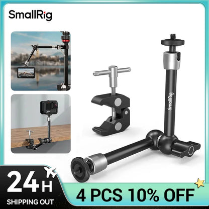 SmallRig Clamp w/ 1/4" and 3/8" Thread and 9.5 Inches Adjustable Friction Power Articulating Magic Arm for LCD Monitor/LED Light