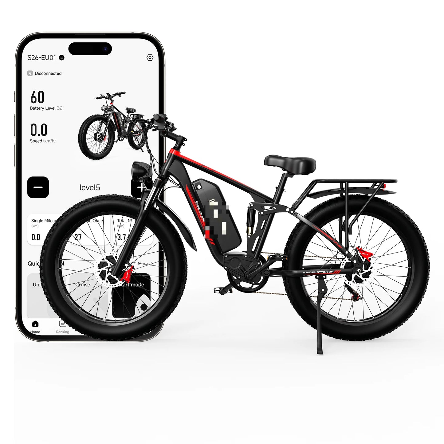 Stock DUOTTS S26 Dual Motor 750W*2 Electric Bike with 48V 20AH Lithium Battery Snow Mountain Fat Tire for Adults EU Warehouse