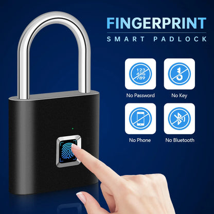 KERUI Keyless USB Charging Fingerprint Lock Smart Padlock Waterproof Door Lock 0.2sec Unlock Portable Anti-theft Padlock Zinc