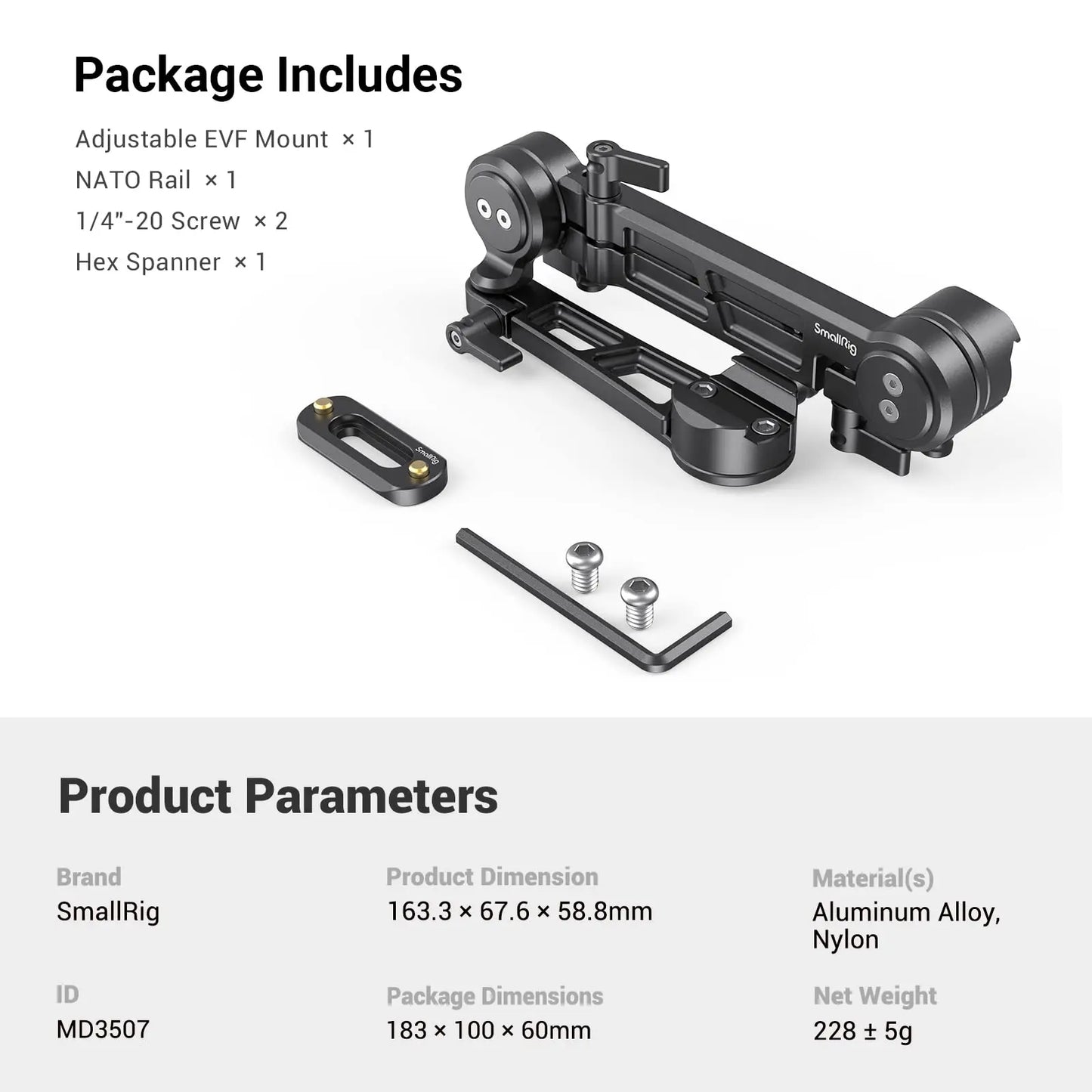 SmallRig Adjustable EVF Mount With NATO Clamp Supports Monitors For Sony for Canon Universal Camera Accessories MD3507