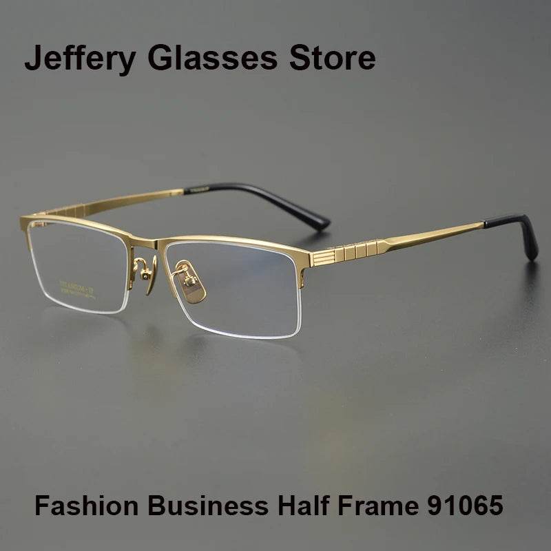 Business Pure Titanium Glasses Frame Men Fashion Square Half Rim Eyeglasses Unique Design Gold Color Eyewear Oculos 91065 - MarvelouStoree