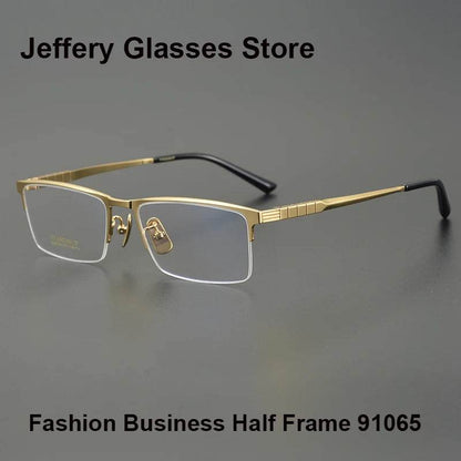 Business Pure Titanium Glasses Frame Men Fashion Square Half Rim Eyeglasses Unique Design Gold Color Eyewear Oculos 91065 - MarvelouStoree