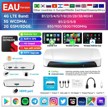 128g Carlinkit Ai Box Android 13 Wireless Carplay HDMI Output Wireless Adapter Android Auto Car Play Qualcomm 6225 Fota Upgrade - MarvelouStoree