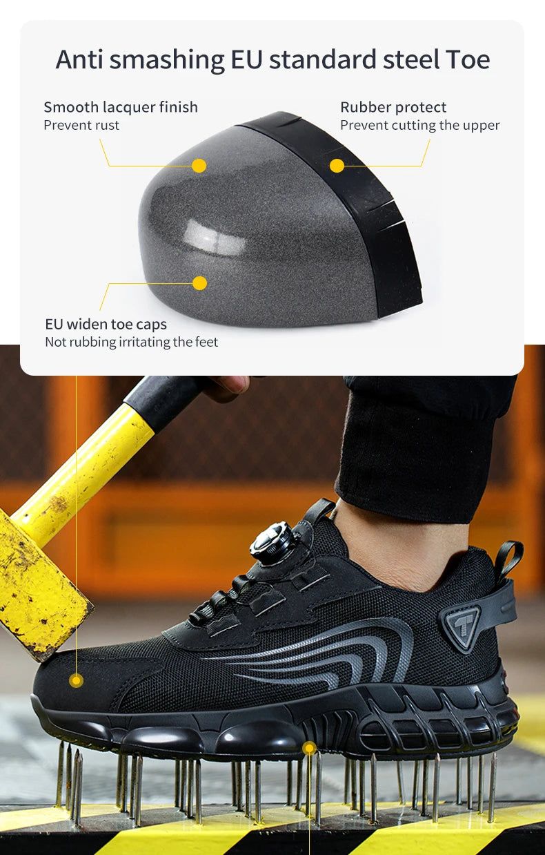 Rotary button new safety shoes for men, anti-impact and anti-piercing work shoes, fashionable men's sports shoes, and safety pro