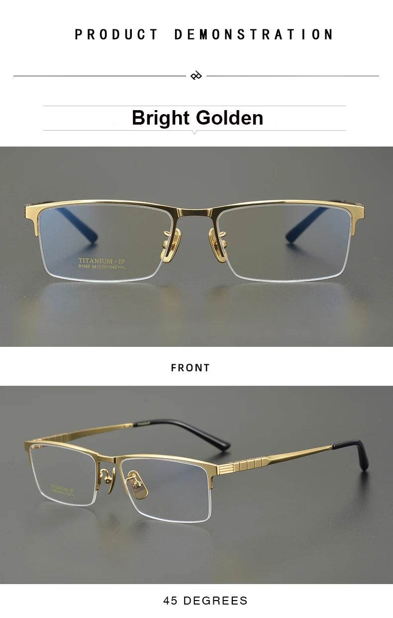 Business Pure Titanium Glasses Frame Men Fashion Square Half Rim Eyeglasses Unique Design Gold Color Eyewear Oculos 91065 - MarvelouStoree