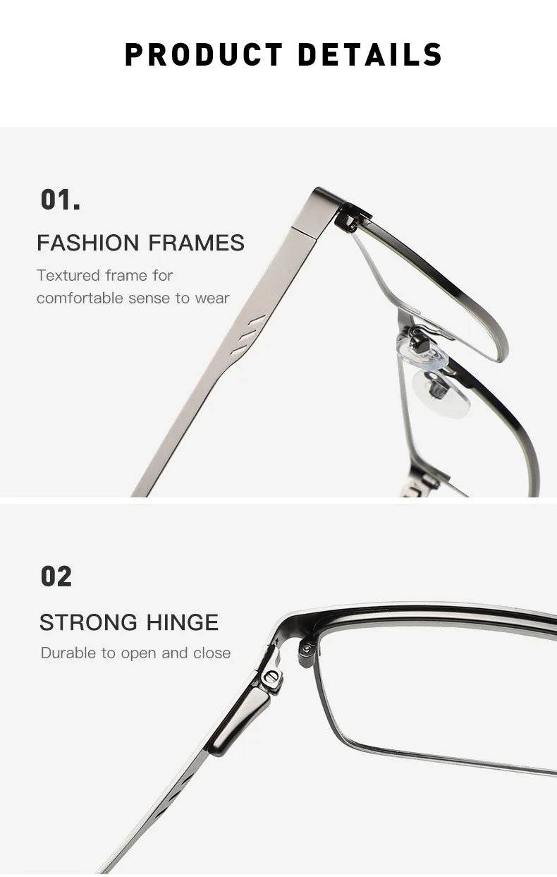 Men Square Metal Large Frame Reading Spring Leg Elderly Presbyopia Glasses Blue Light Blocking Eye Protection Eyeglasses - MarvelouStoree