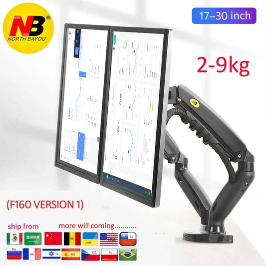 NB NEW F160 gas spring 17"-27"30" Dual Monitor Holder Arm desktop 360 rotate computer holder 2-9KG Monitor bracket USB3.0 port