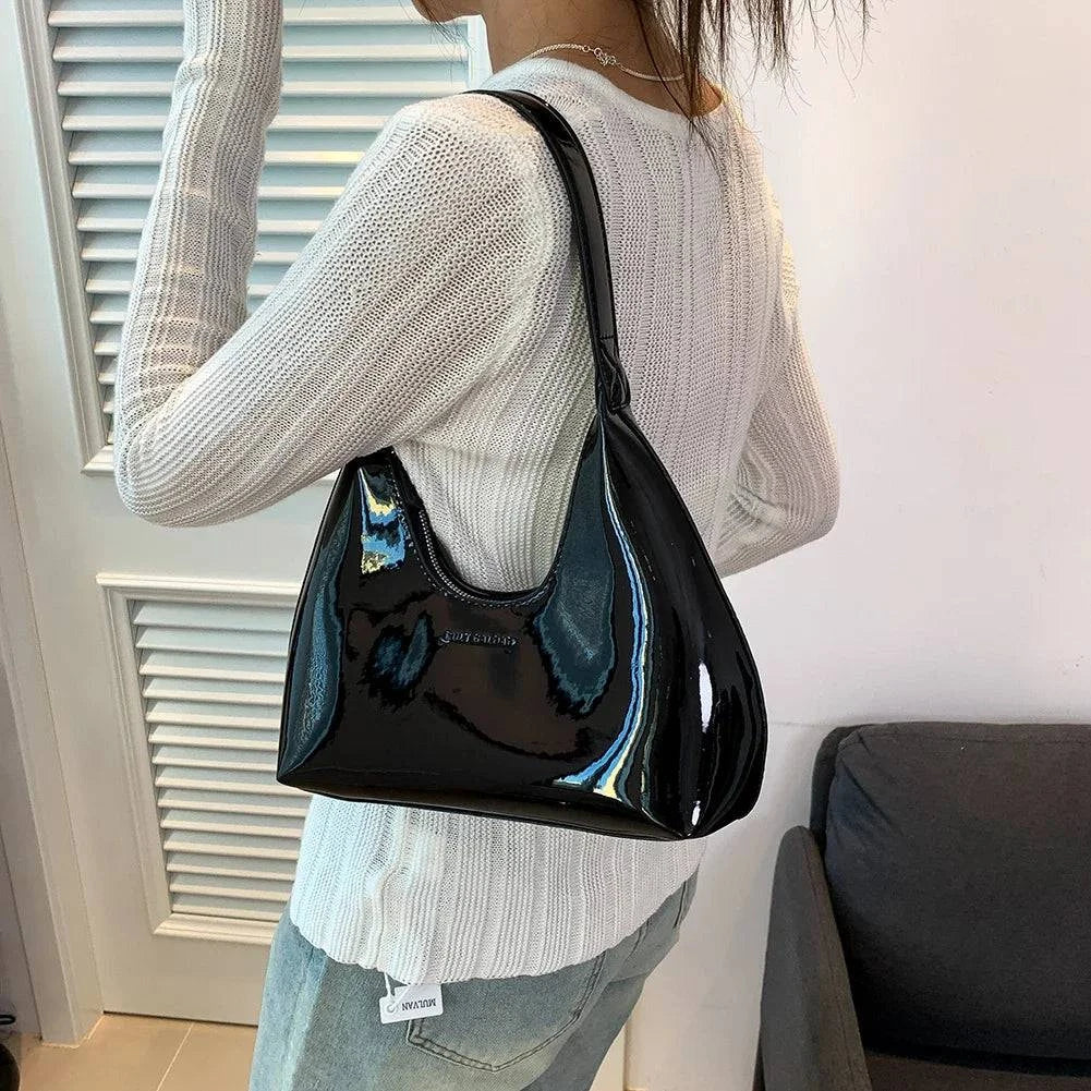 Leisure Sense Glossy 2024 Oceanic Early Spring New Patent Leather Fashion Light Luxury Shoulder Handheld Armpit Women's Bag