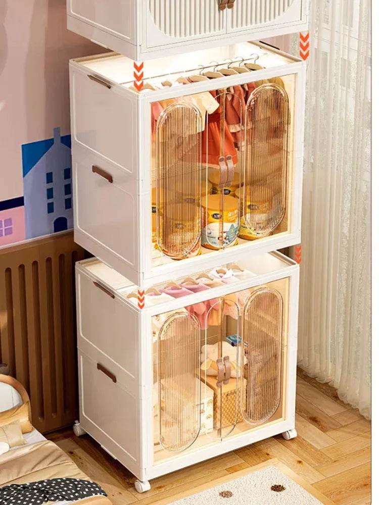 Children's Wardrobe Bedroom Closet Cabinet Baby Storage Box Toy Clothes Organizer Locker Folding Sorting Partition Wardrobe ﻿﻿ - MarvelouStoree