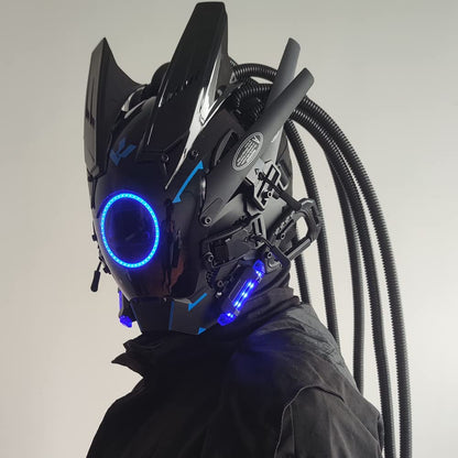 JAUPTO Cyberpunk mask  round lights with woven masks role-playing Halloween suitable for party music festival accessories