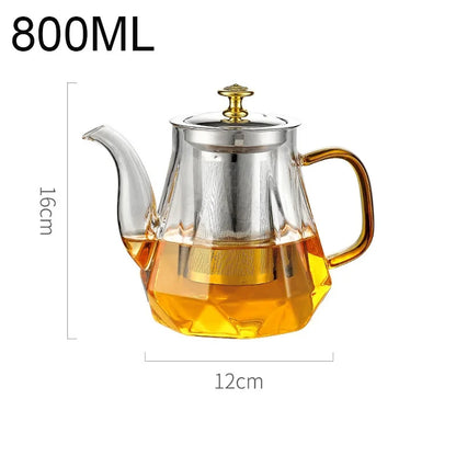 Glass Teapot with Infuser Heated Resistant Container for Flower Tea Herbal Pot Clear Tea Kettle Home Coffee Glass Teaware